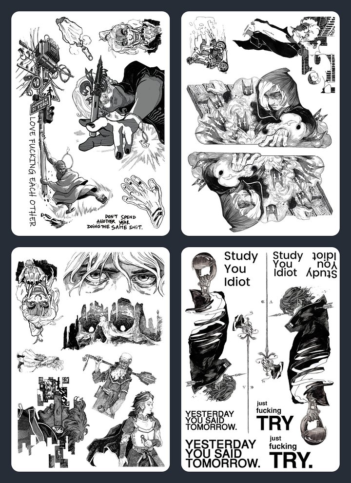 "Black" 4 stickerset A5 product image (1)