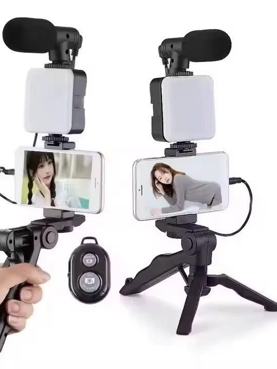 TikTok Vlogging Creator Kit, Rechargeable LED Selfie Light with 360-Rotation Mobile Tripod, Automatic Facial Tracking Cellphone Holder, Wireless Microphone, Remote Control, Stabilizer, Grip, Portable product image (4)