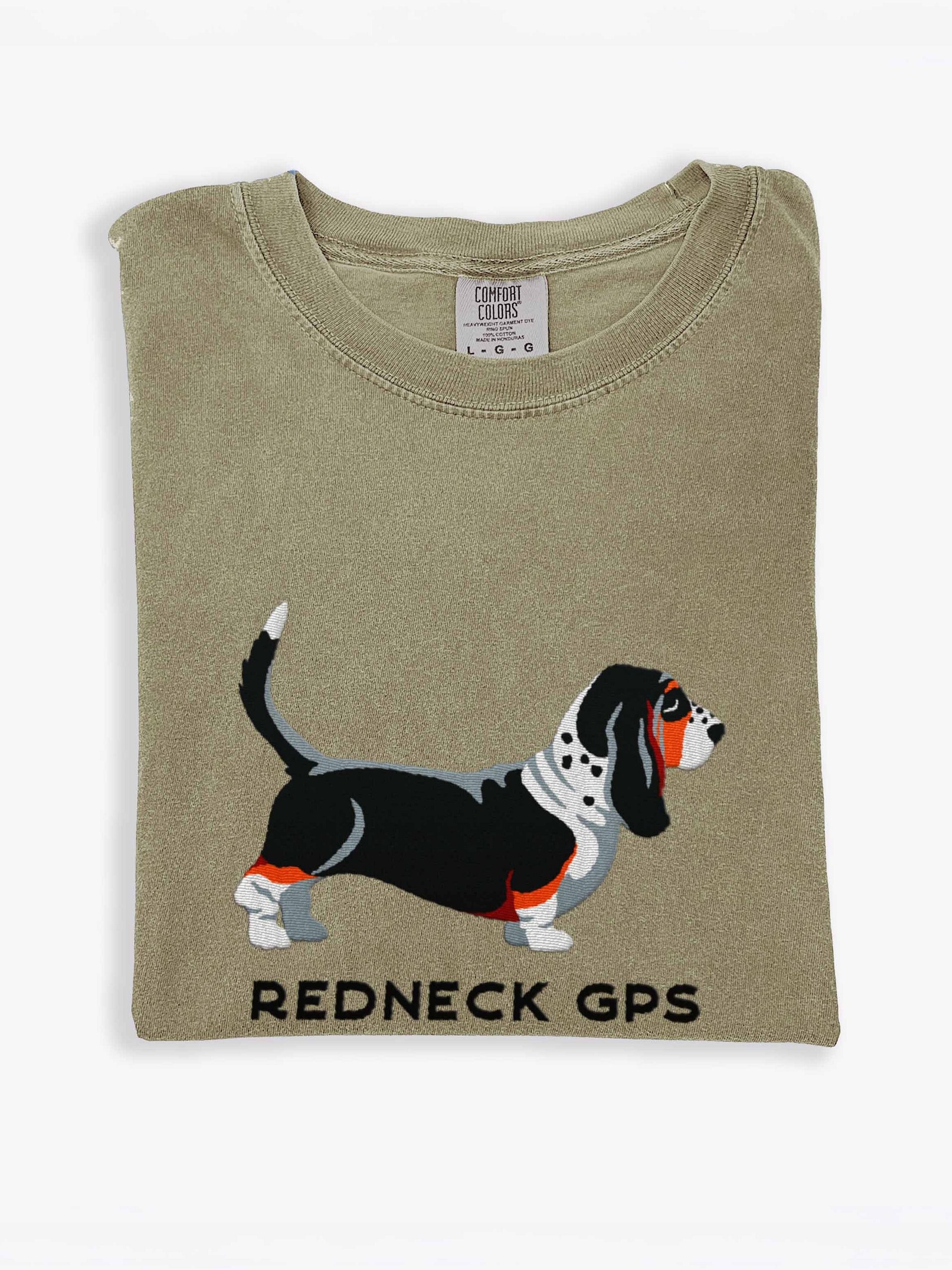 Redneck GPS T-Shirt(Embroidered) of a Basset Hound(Tricolor) product image (1)