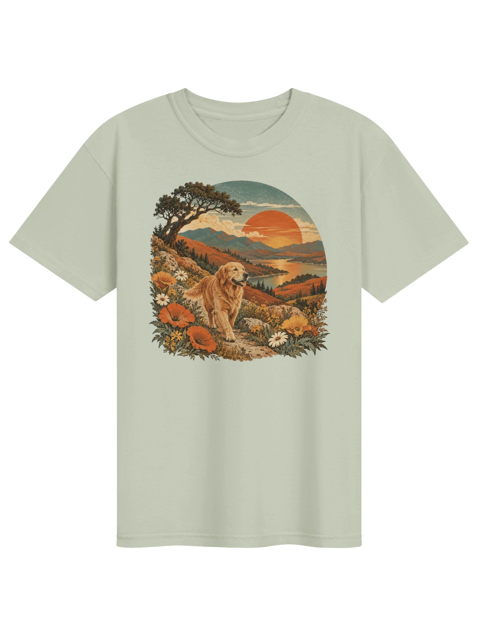 Retro Golden Retriever T-Shirt | Vintage Dog Lover Graphic Tee | 70s Sunset Dog Shirt product image (2)