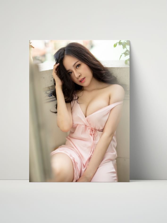 Pink Satin Nightgown Pose – Glossy 8x10 Metal Print product image (1)