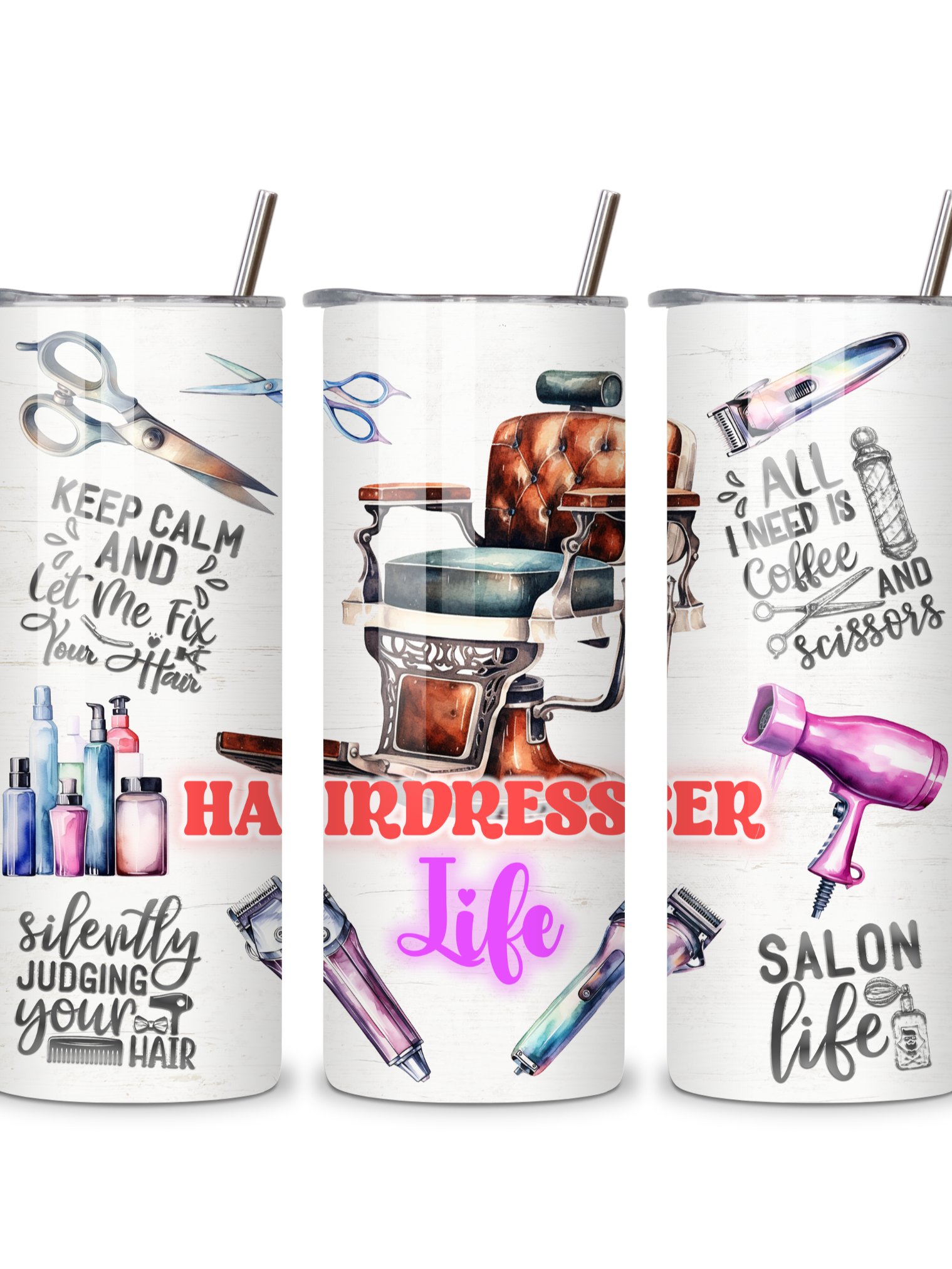 Hairdresser Life 20oz Skinny Tumbler with Metal Straw – Fun Salon-Themed Design – Double-Walled Insulated Stainless Steel Tumbler for Hot & Cold Drinks, Gift for Hairstylists product image (4)