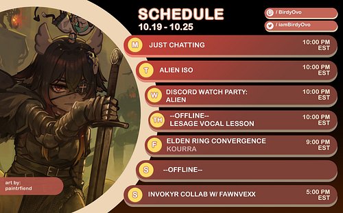 Hewo Flockers!

Sorry for the delay on the schedule! It's been a hectic week with my j slur.
