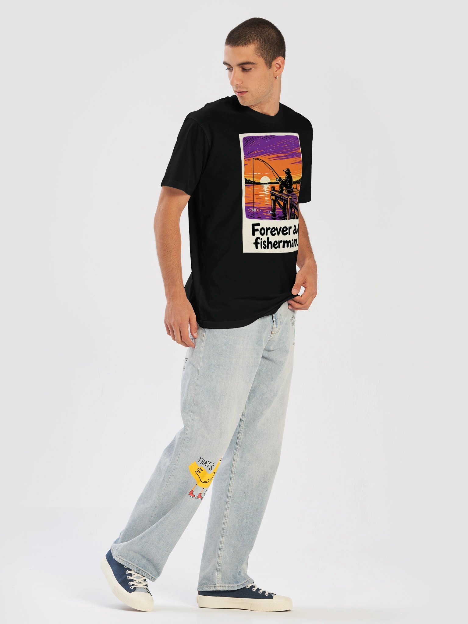 T-Shirt: "Forever a fisherman." Man on Pier at Sunset product image (5)