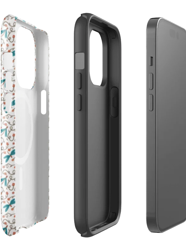 MagSafe tough case for iPhone with dragonfly and floral design. Artistic nature inspired protection product image (2)