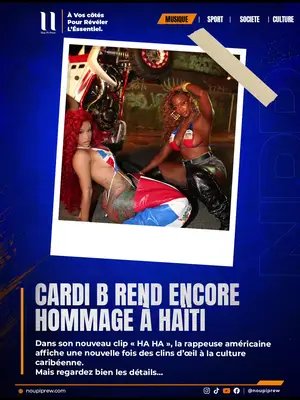 🇭🇹🔥 HAÏTI S’AFFICHE ENCORE DANS L’UNIVERS DE CARDI B ! Dans son nouveau clip « HA HA », Cardi B nous offre une nouvelle fois un petit clin d’œil à la culture caribéenne. 👀🌴 On peut notamment voir la rappeuse arborer une tenue aux couleurs de la République dominicaine 🇩🇴, tandis que l’une de ses danseuses porte un soutien-gorge aux couleurs du drapeau haïtien 🇭🇹. Un détail qui peut sembler discret… mais que les Haïtiens n’ont certainement pas manqué de remarquer. ❤️💙 🇭🇹 Quand notre drapeau apparaît sur la scène internationale, on le remarque ! 👇 Aviez-vous repéré le drapeau haïtien dans le clip ? #CardiB #HAHA #Haiti #Ayiti #HaitianCulture  