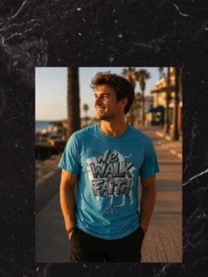 What are you walking by — faith or sight? 👀✝️ We don't need to see the whole path. We just need to trust the God who leads us! For we live by faith, not by sight. What do you think about this faith tee? Would you wear it? 2 Corinthians 5:7 #christiantok #bibleversebrand #christiantshirt #walkbyfaith #trustgod