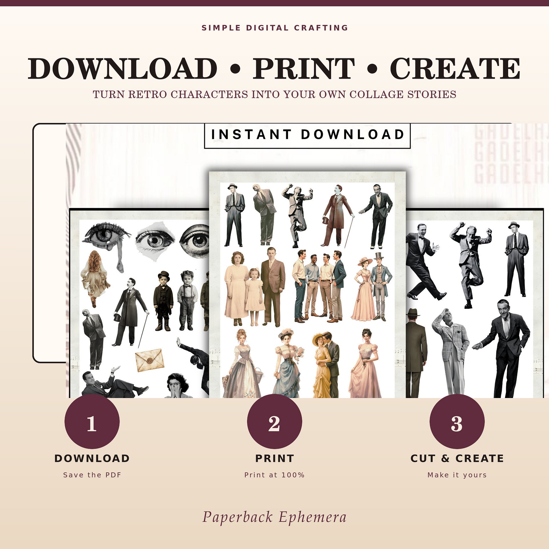 Retro People Ephemera Printable PDF – 12 Vintage Collage Sheets for Junk Journals product image (3)