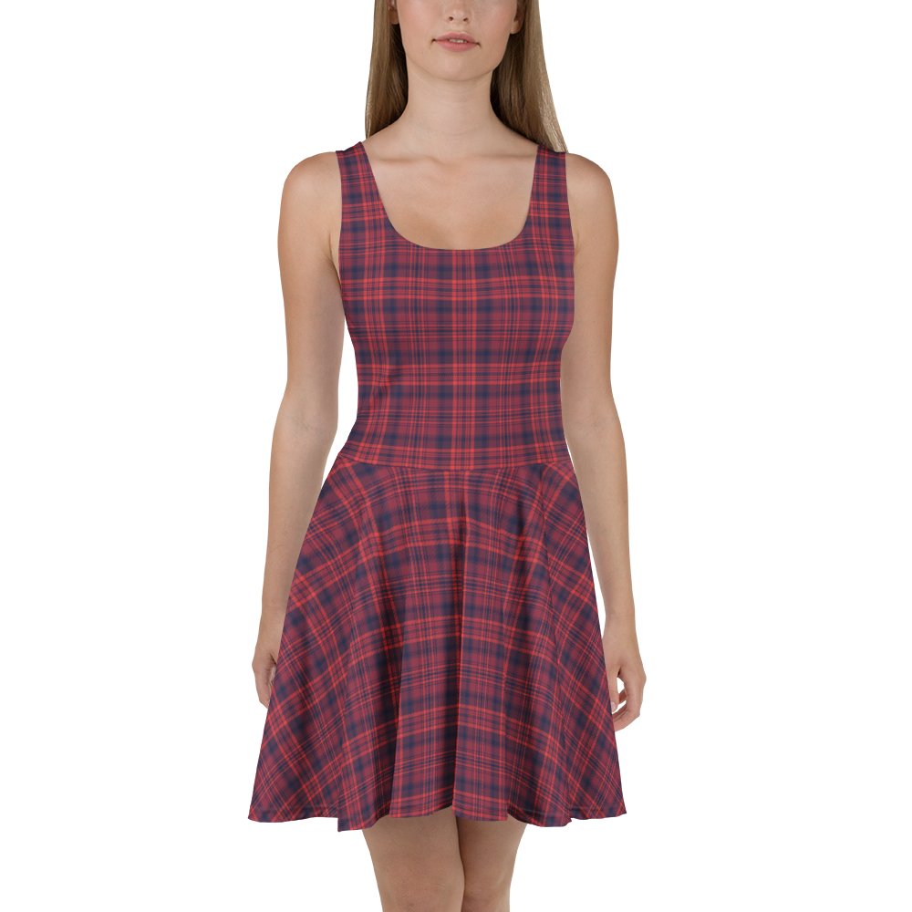 Red and Navy Plaid Tartan Skater Dress for Casual Wear product image (2)