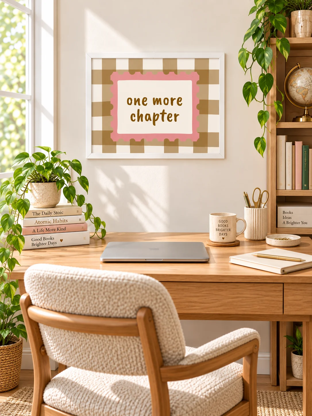 One More Chapter Printable Wall Art | Book Lover Reading Nook Poster | Pink Checkered Library Decor | Digital Download product image (4)