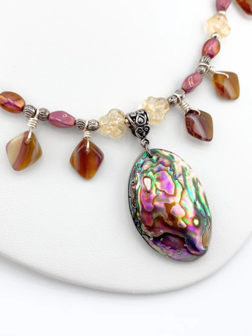 Abalone Shell Purple/Gold Pendant Necklace Set product image (3)