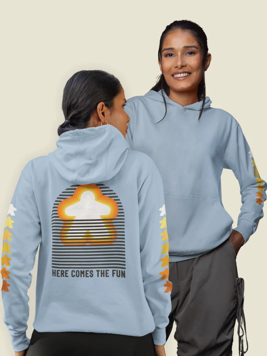 Here Comes the Fun Meeple Hoodie - Light Blue product image (1)