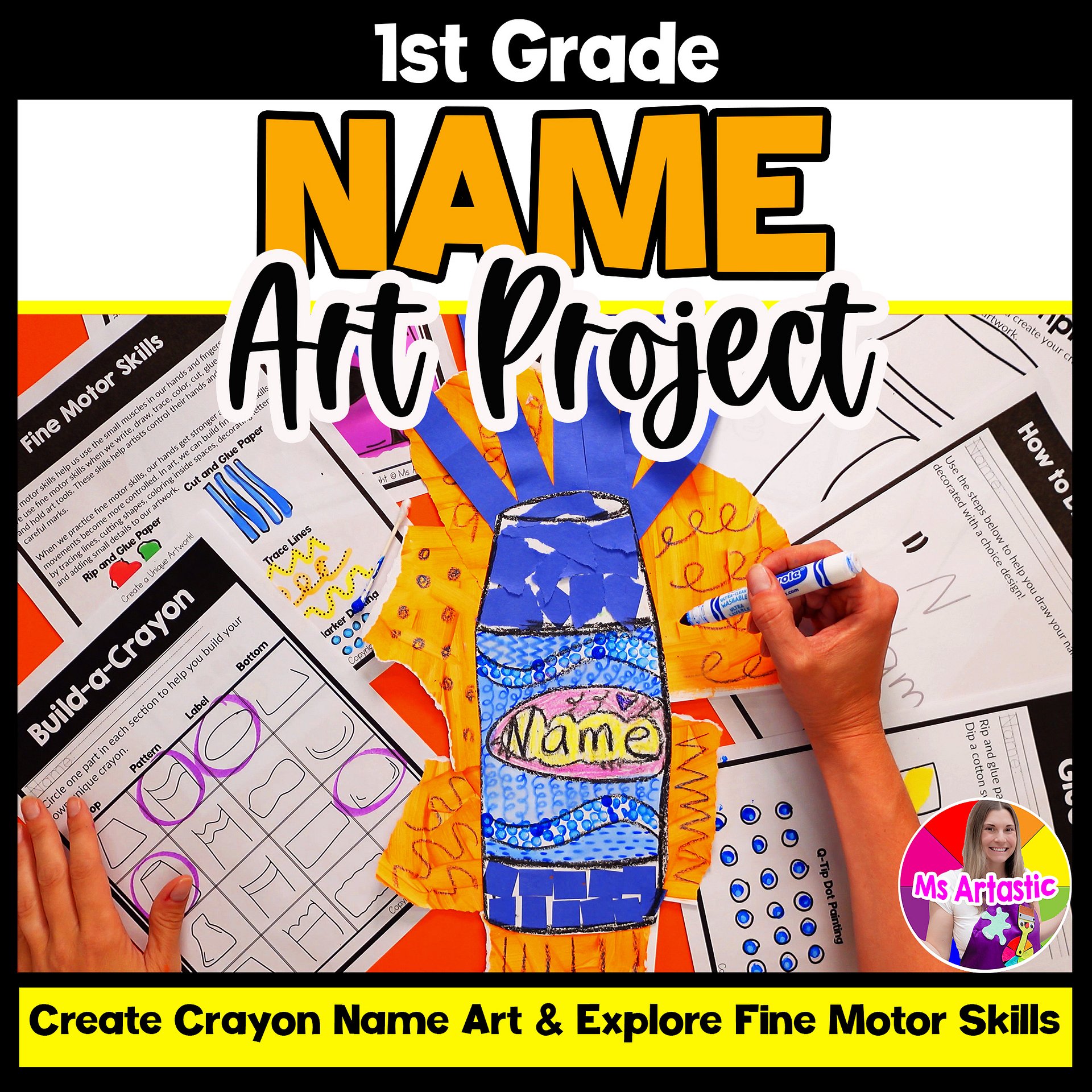 1st Grade Back to School Name Art Lesson Fine Motor Skills Crayon Art Project product image (1)
