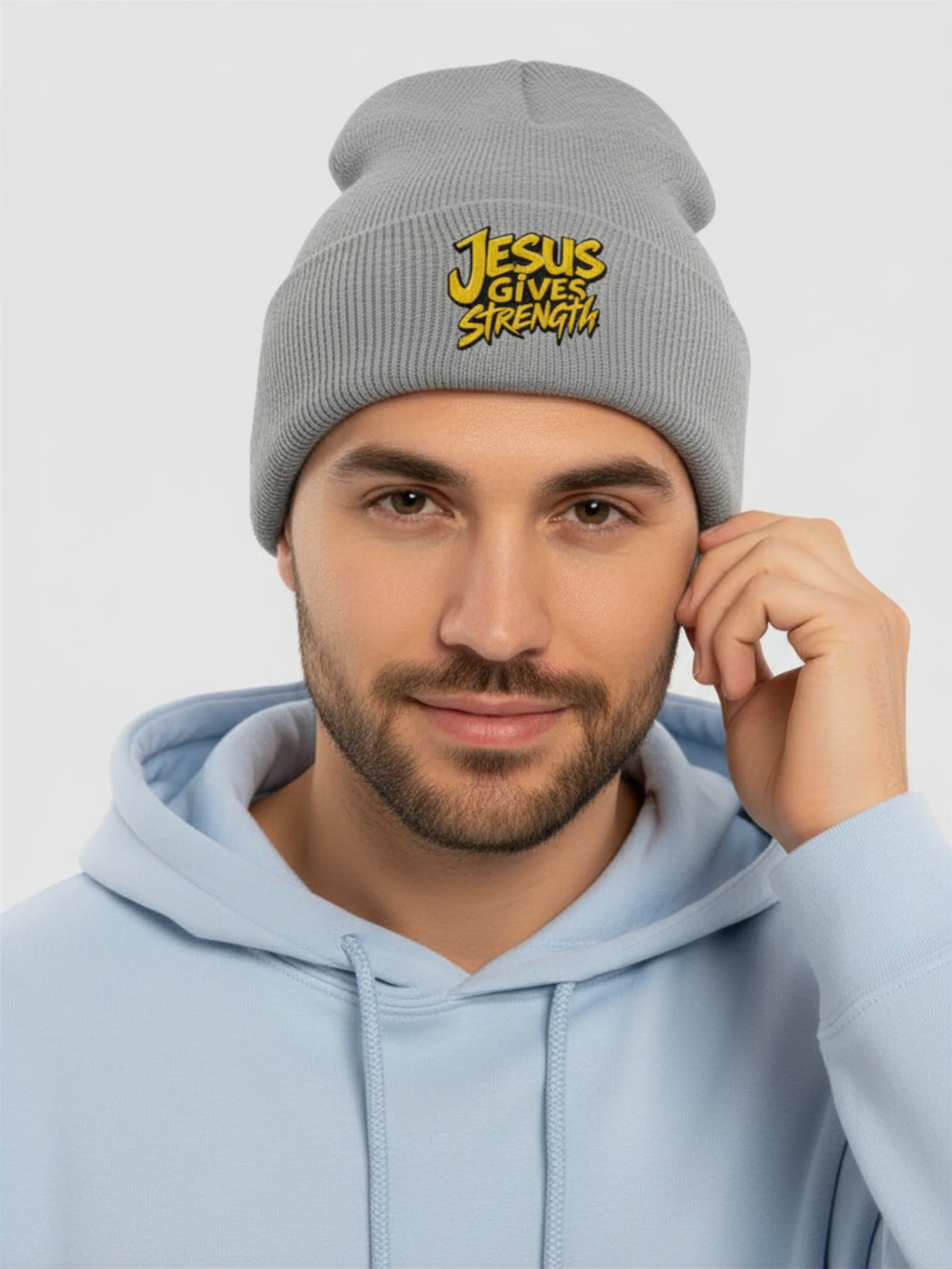 Jesus Gives Strength Embroidered Beanie product image (3)