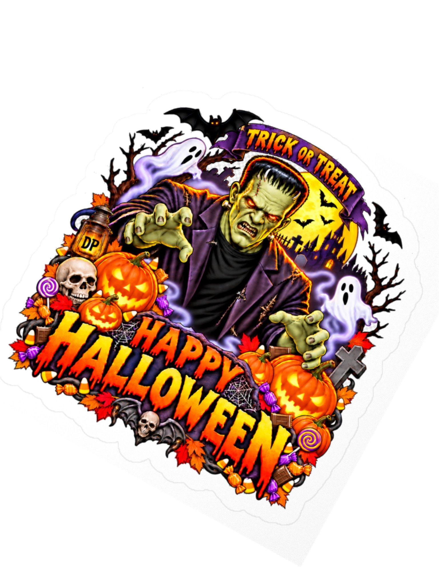 Frankenstein Happy Halloween 3" x 3" sticker product image (2)