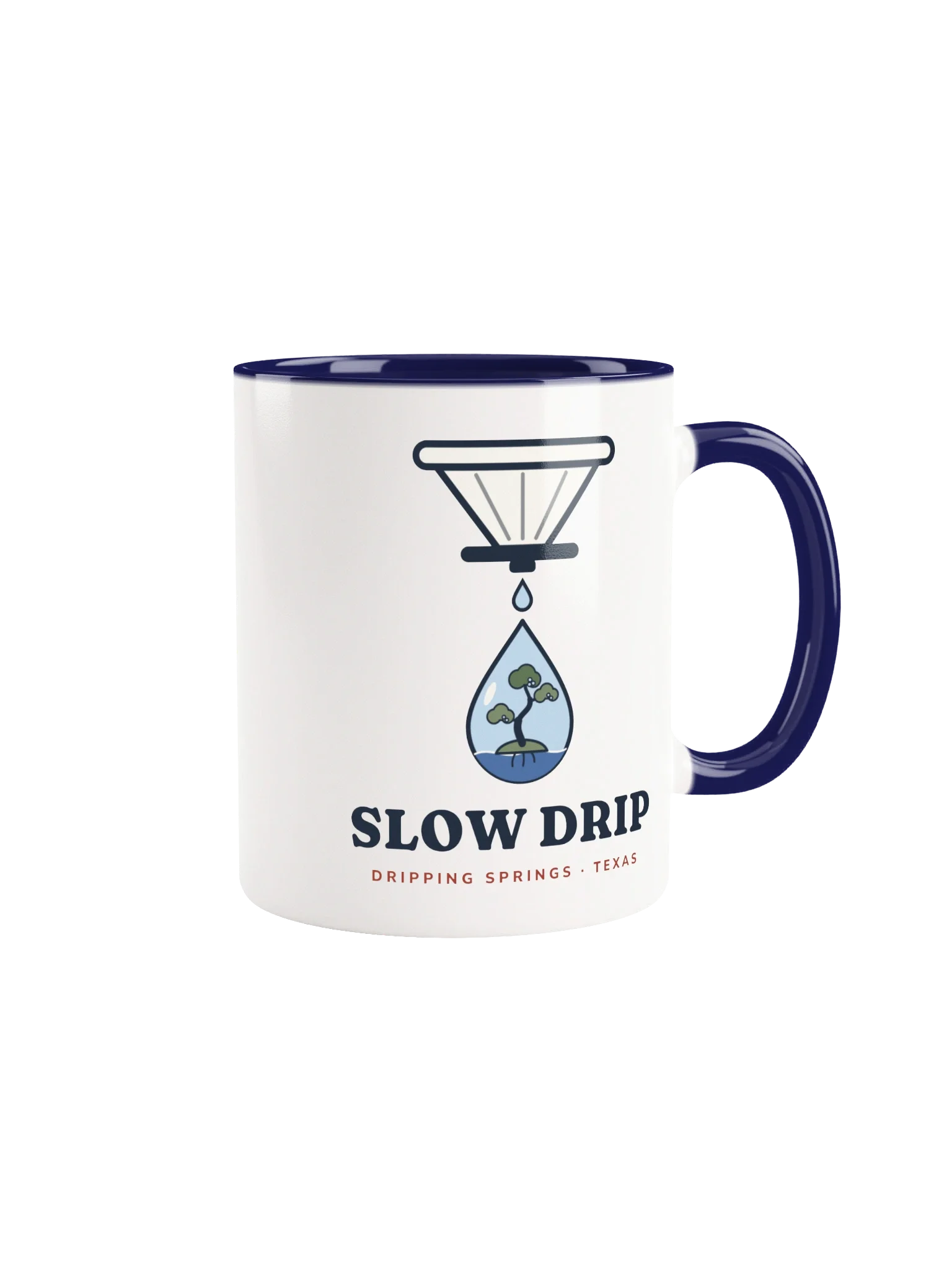 Slow Drip Mug: a coffee pour-over dripping the Juniper Drip water droplet