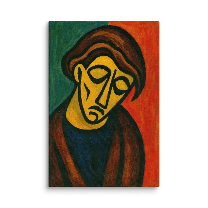 "Silence Between Thoughts" Portrait Canvas – Geometric Cubist Wall Art product image (1)