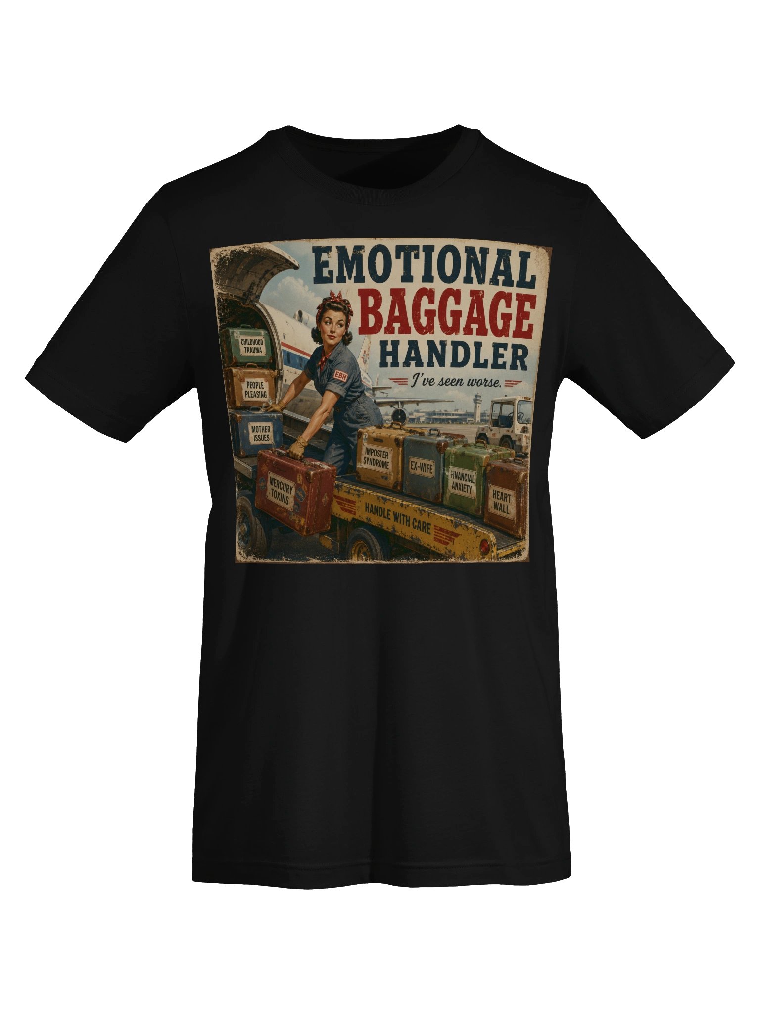 Emotional Baggage Handler – I've Seen Worse Vintage Retro T-Shirt product image (5)