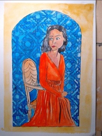 Seated Patterned Painting Ink and Watercolour Painting A4 Size product image (1)