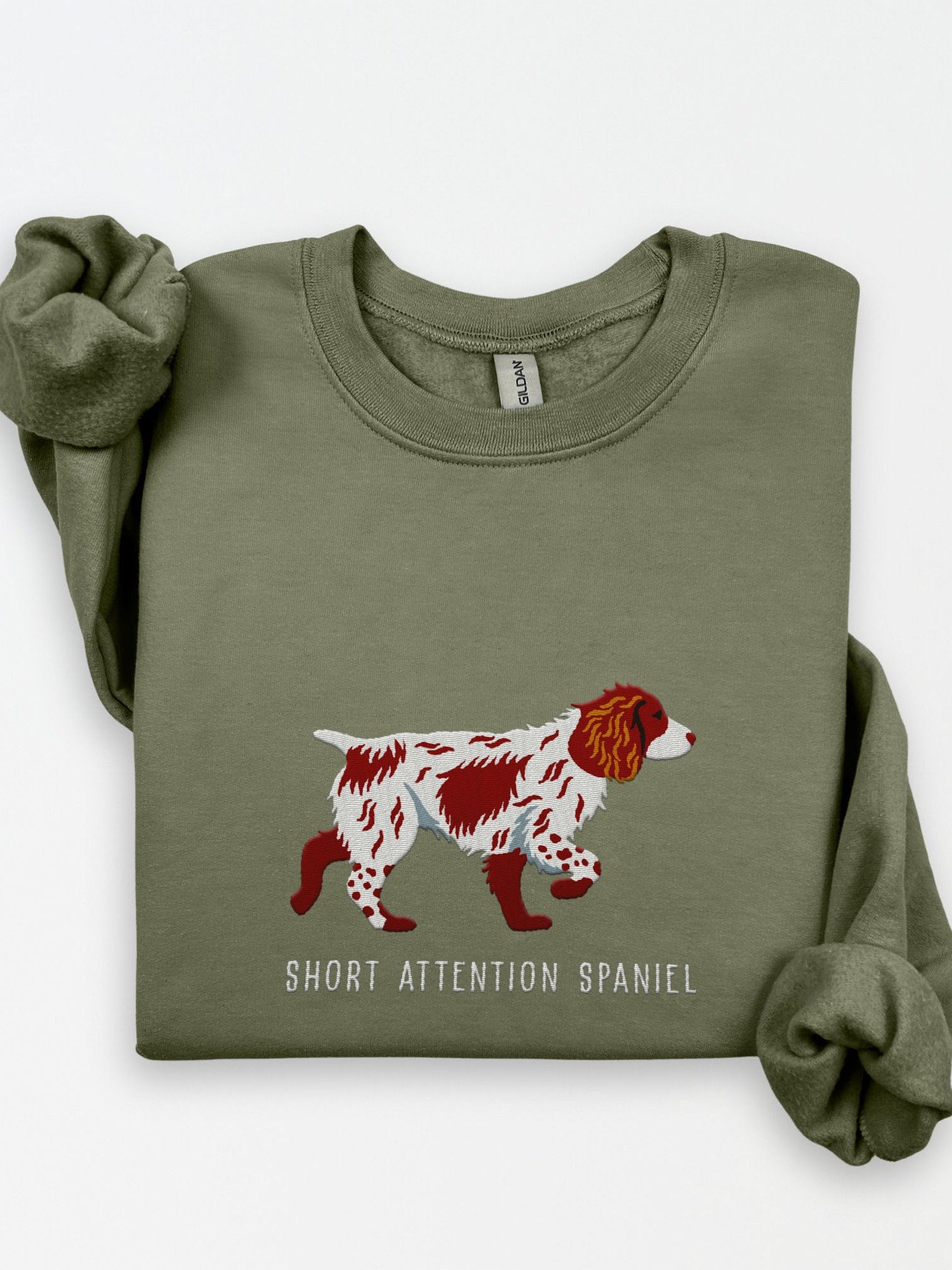 Short Attention Spaniel Sweatshirt (Embroidered) of a Working Cocker Spaniel(Liver & White) product image (1)