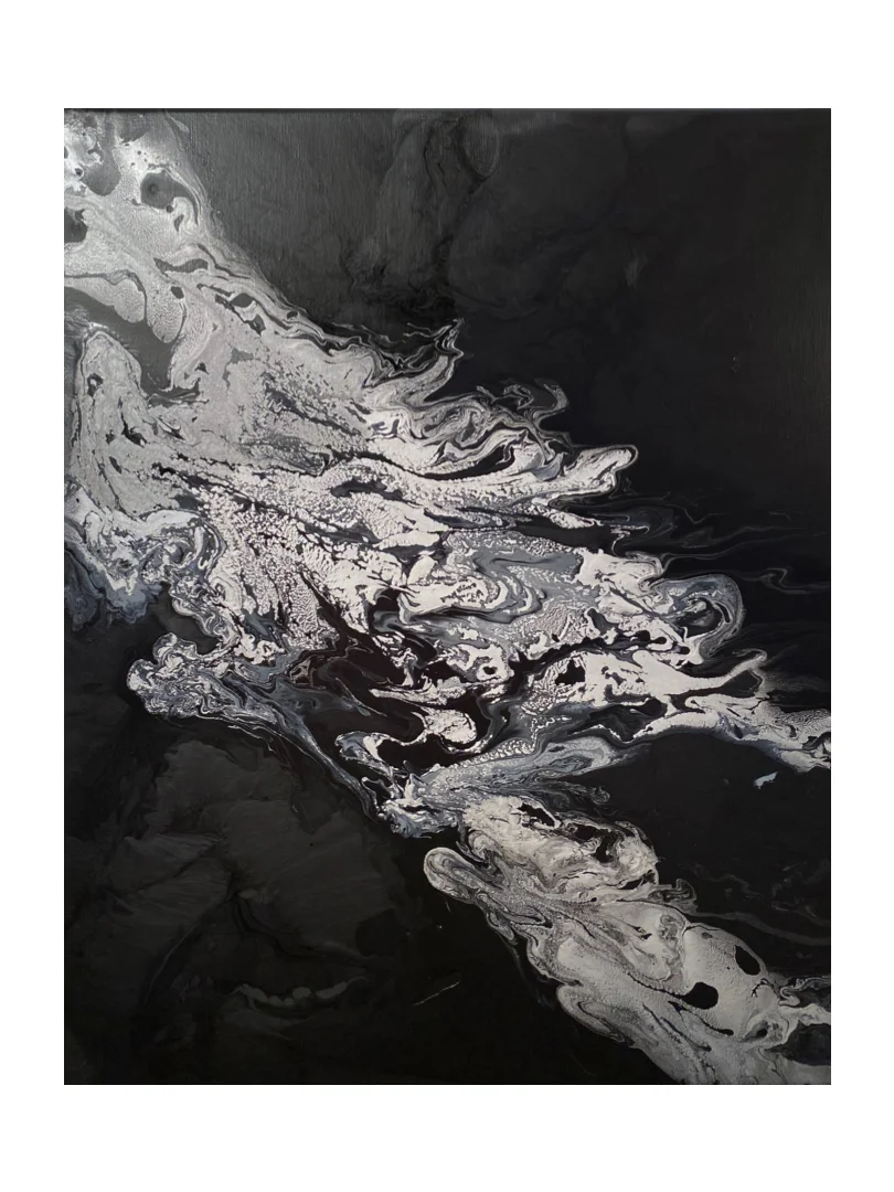 Black & Silver Abstract Acrylic Pour Painting on 16x20 Inch Canvas product image (1)