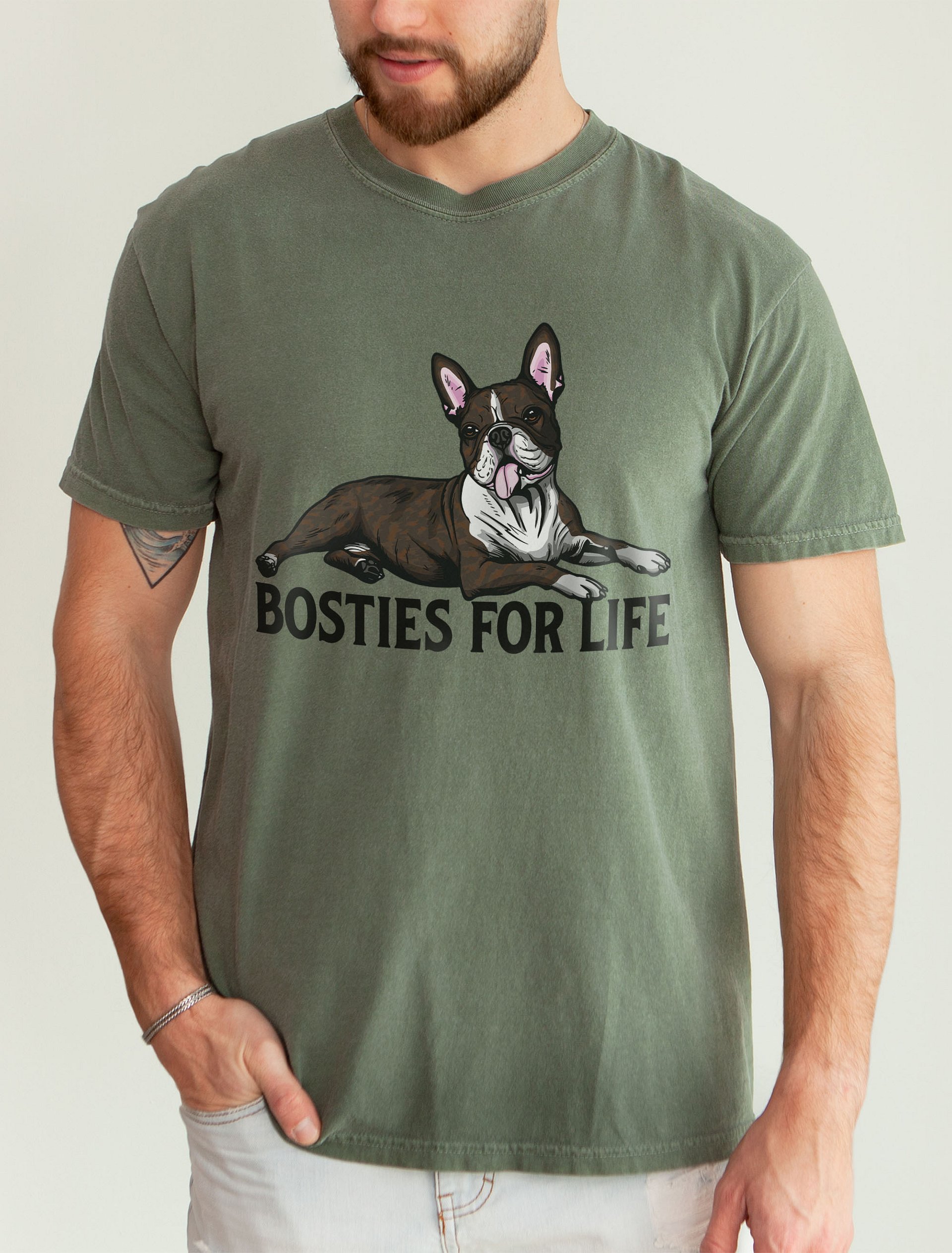Bosties for Life T-Shirt of a Boston Terrier(Brindle) | Funny T-Shirt for Bostie Paw-rents product image (2)