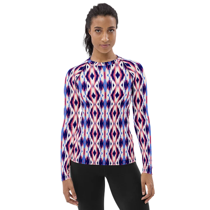 Vibrant Ikat Diamond Pattern Women's Rash Guard product image (1)