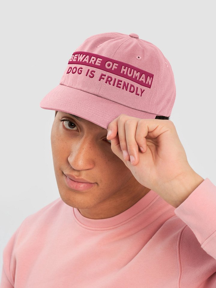 Beware of Human. Dog Is Friendly (Embroidered) Low Contrast (Pink)Classic Dad Hat product image (2)