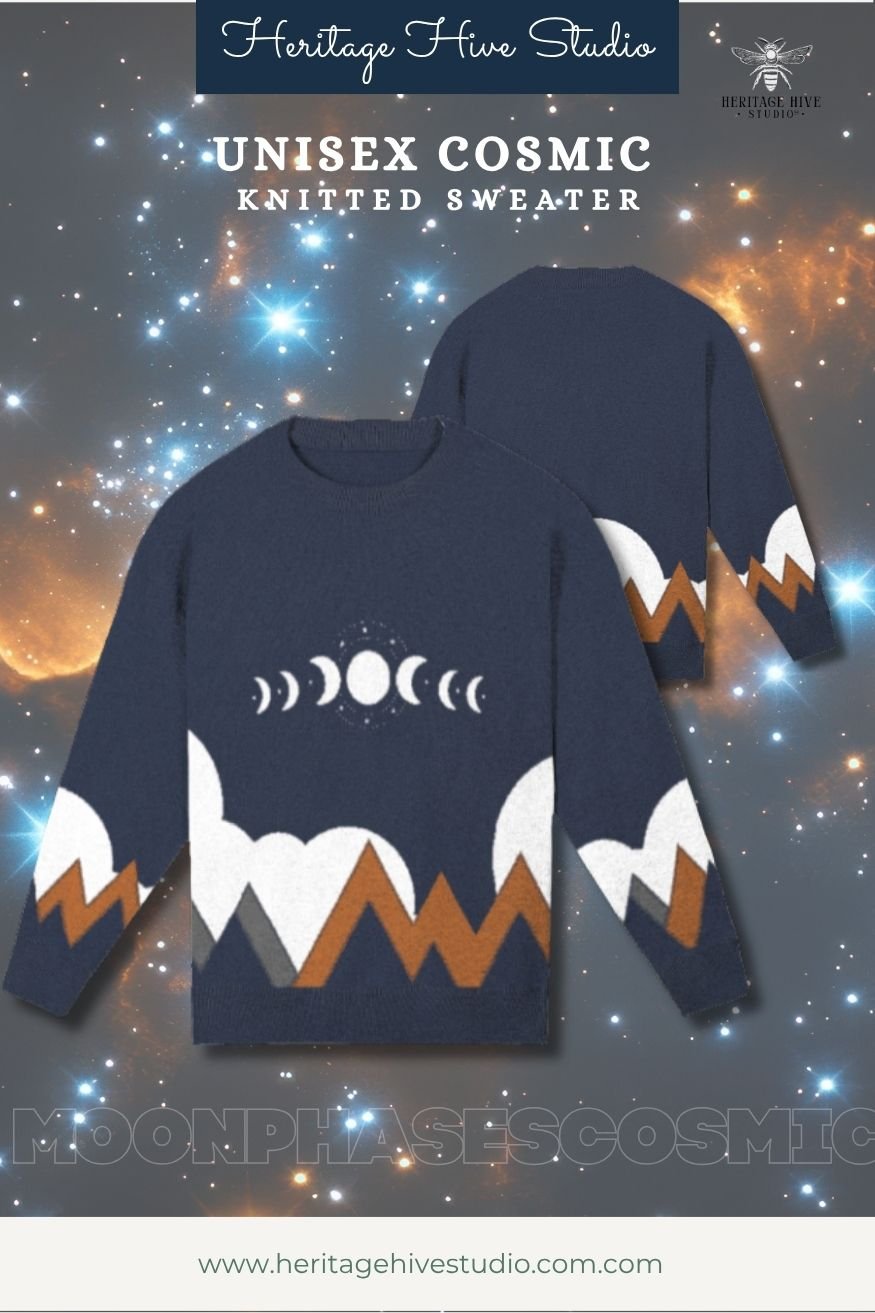Celestial Moon Phases Sweater – Cosmic Knit Mountain Design product image (2)