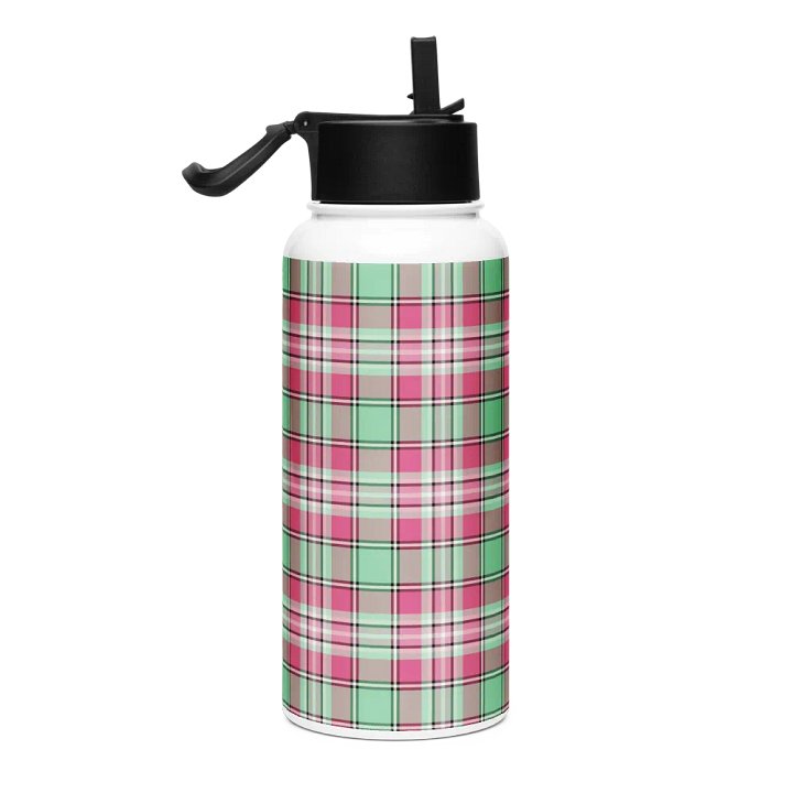 Mint Green and Pink Plaid Water Bottle product image (1)