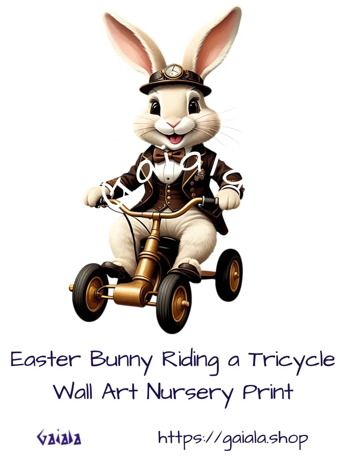 Easter Bunny Riding a Tricycle Kid Nursery Print Wall Art product image (1)
