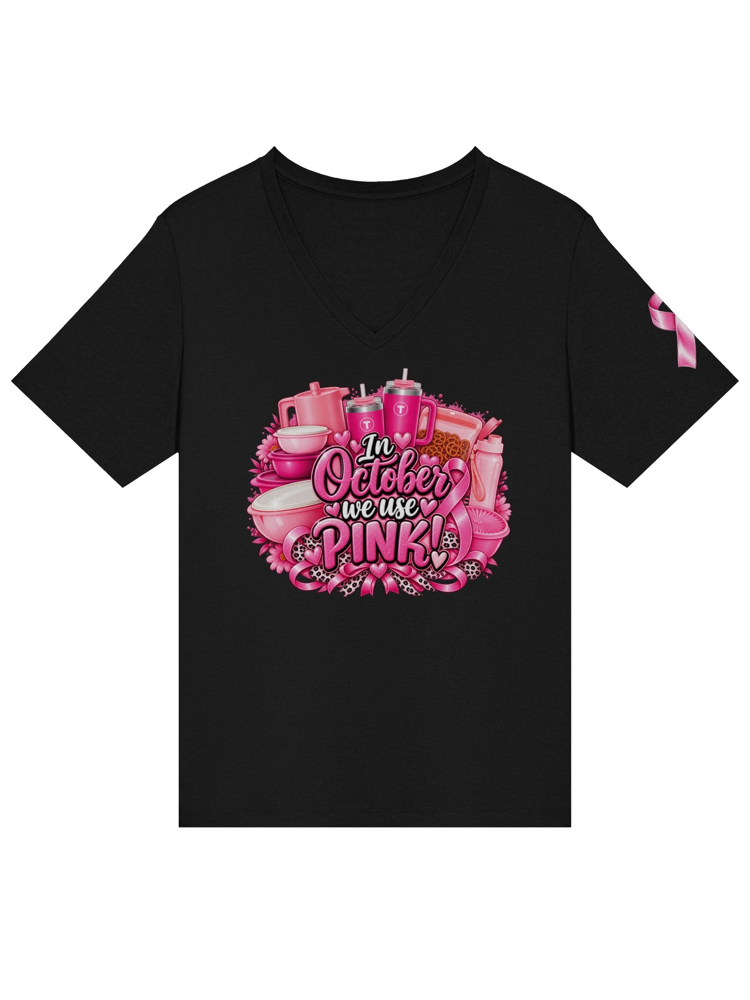 Breast Cancer Awareness Tupperware V-Neck Tee (Includes left sleeve design) product image (3)