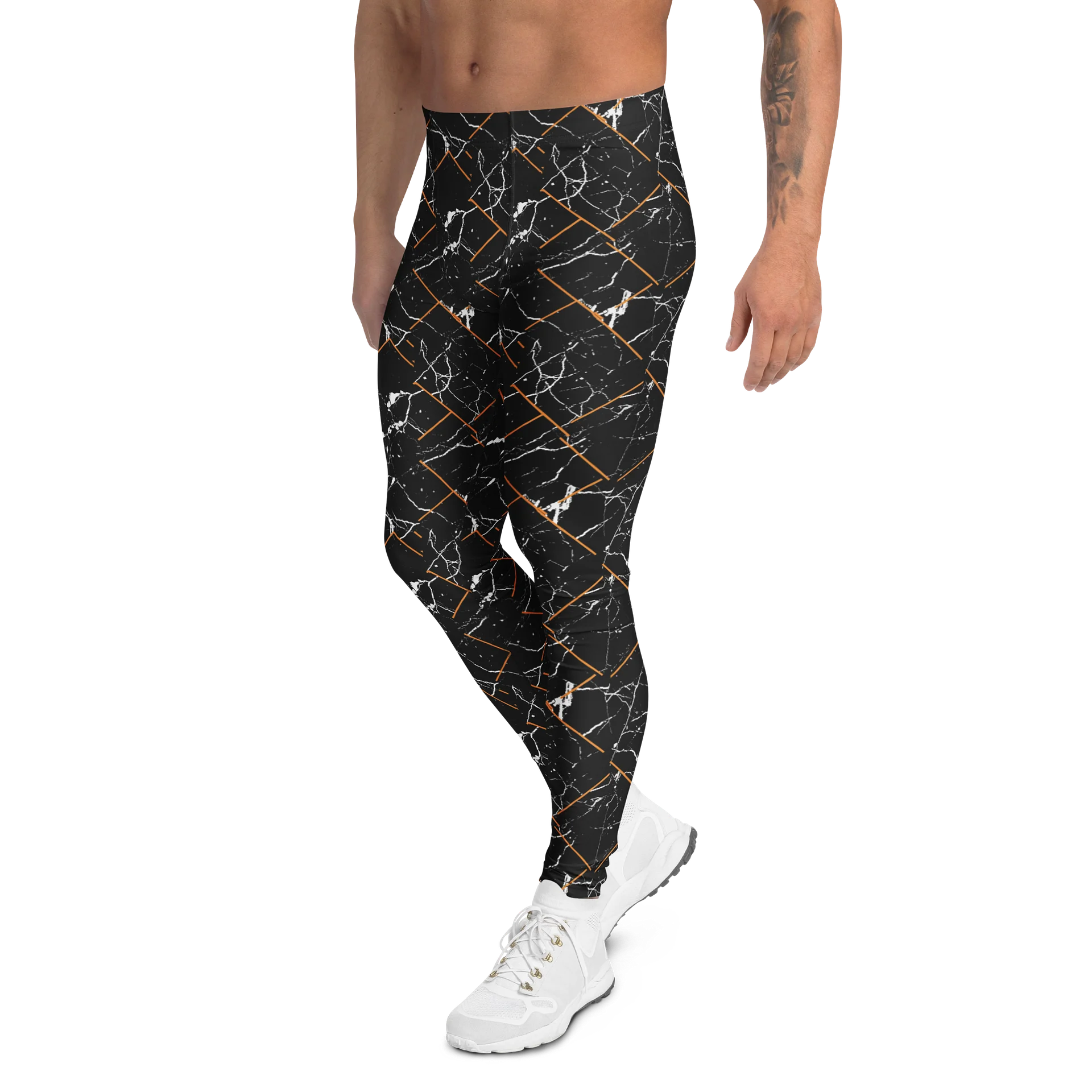 Black Marble Pattern Men's Leggings for Activewear product image (4)