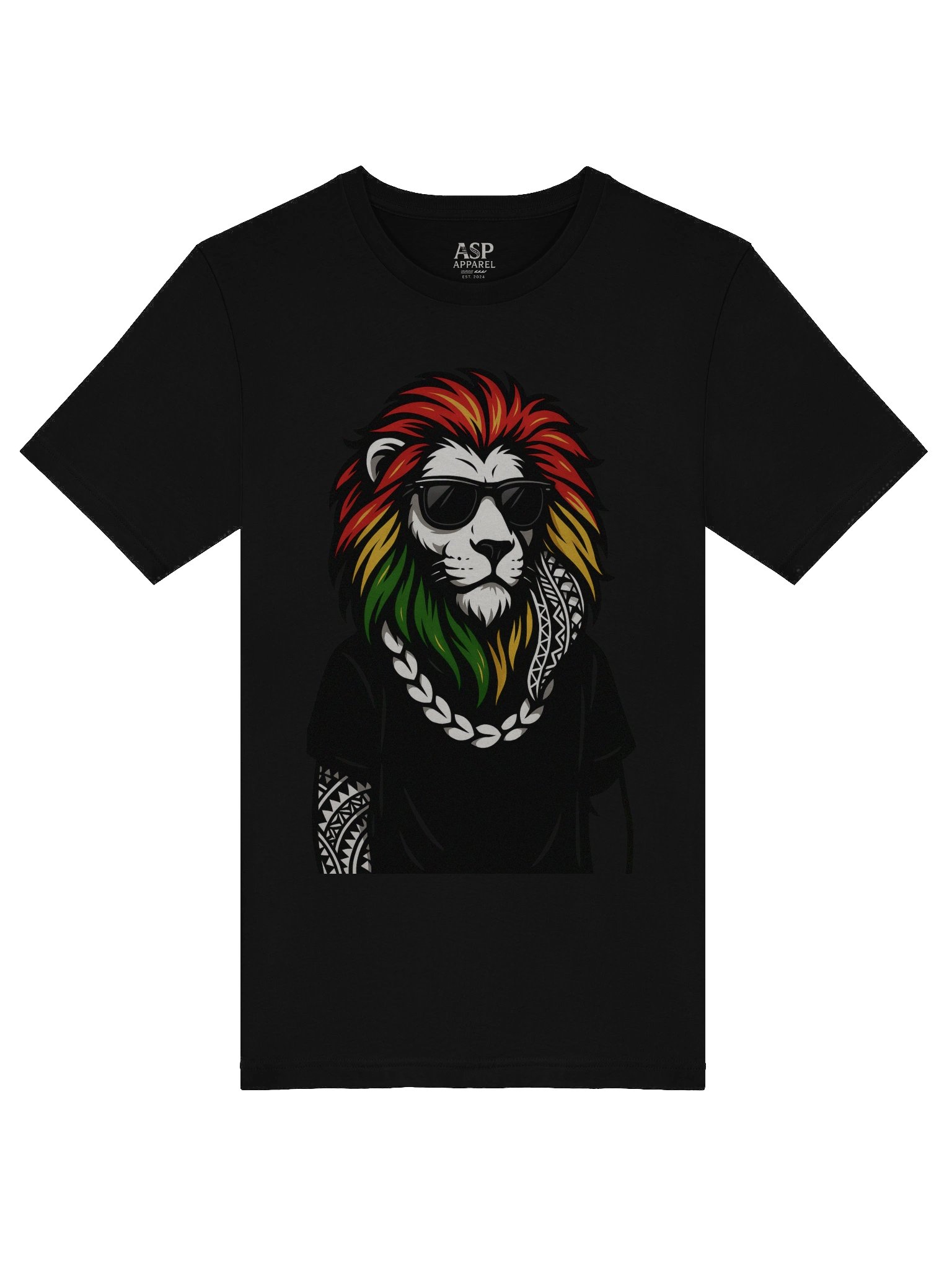 Reggae Lion Head T-Shirt – Polynesian Tribal Streetwear Design with Rasta Colors | Samoan Island Vibes by ASP Apparel product image (5)
