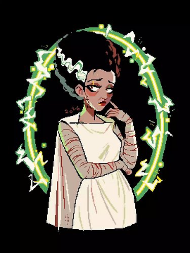 Bride of Frankenstein 
(yes I know she's a redhead)

#pixelart #halloween