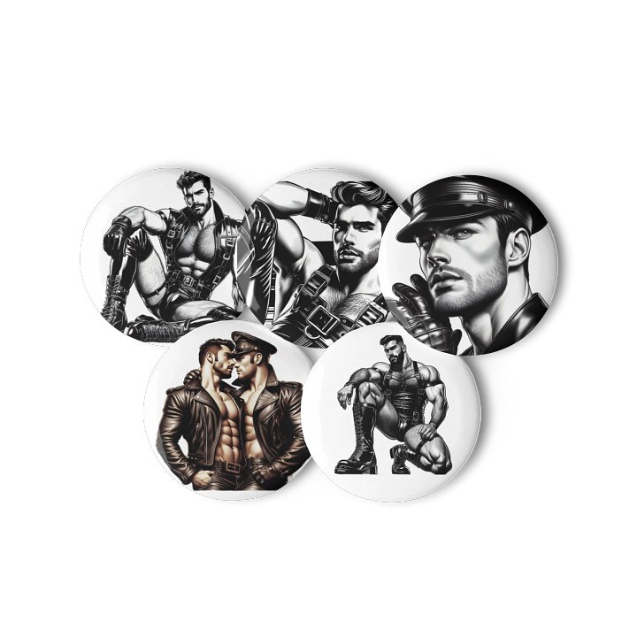 Heritage Gay Leather Heat 5 Button Pin Set – Tom of Finland Tribute Gay Pride Graphic Design Button Pins product image (2)