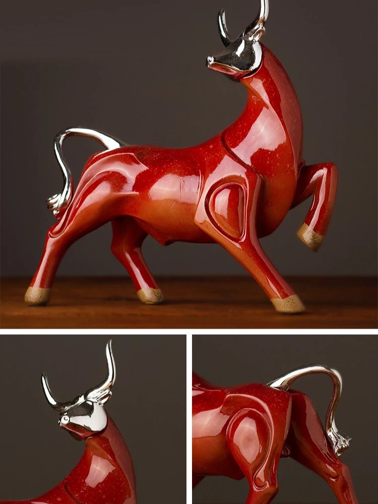 Modern Bull Sculptures — Red & Black Resin Ox Statues for Home & Office Decor product image (7)