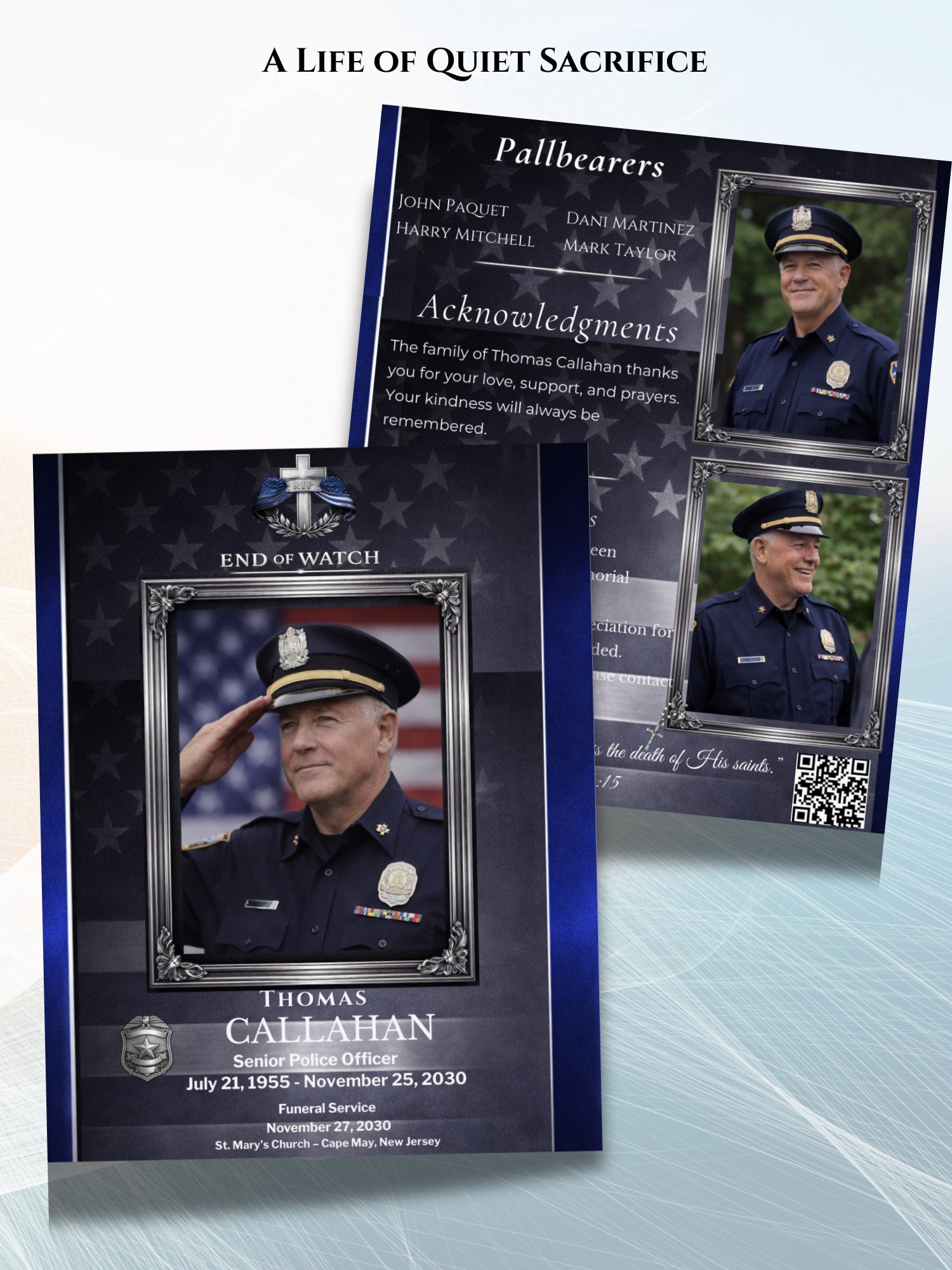 Police Funeral Program Bundle Tabloid & Letter | 8 Page End of Watch Memorial Booklet | Editable Canva Template with Mobile Version & QR Code Tribute product image (6)