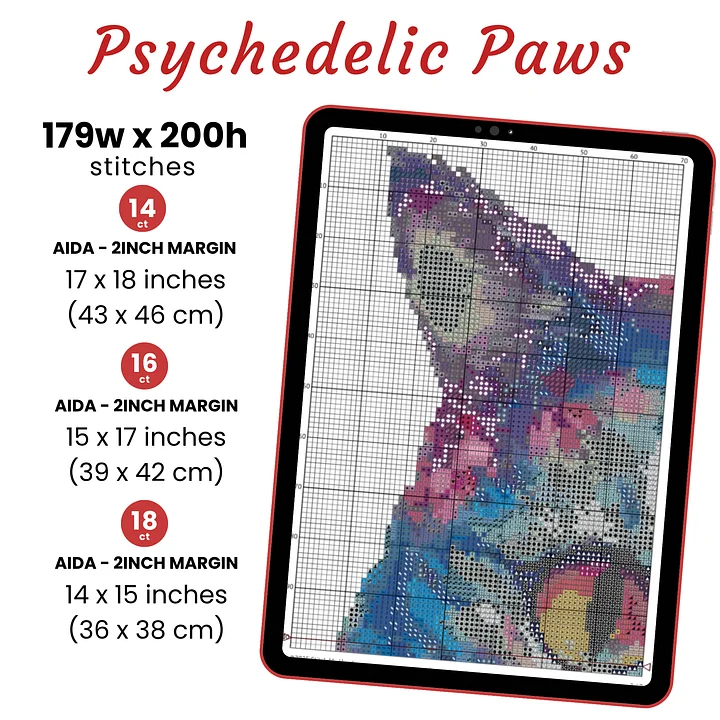 Psychedelic Paws Cross Stitch Pattern product image (2)