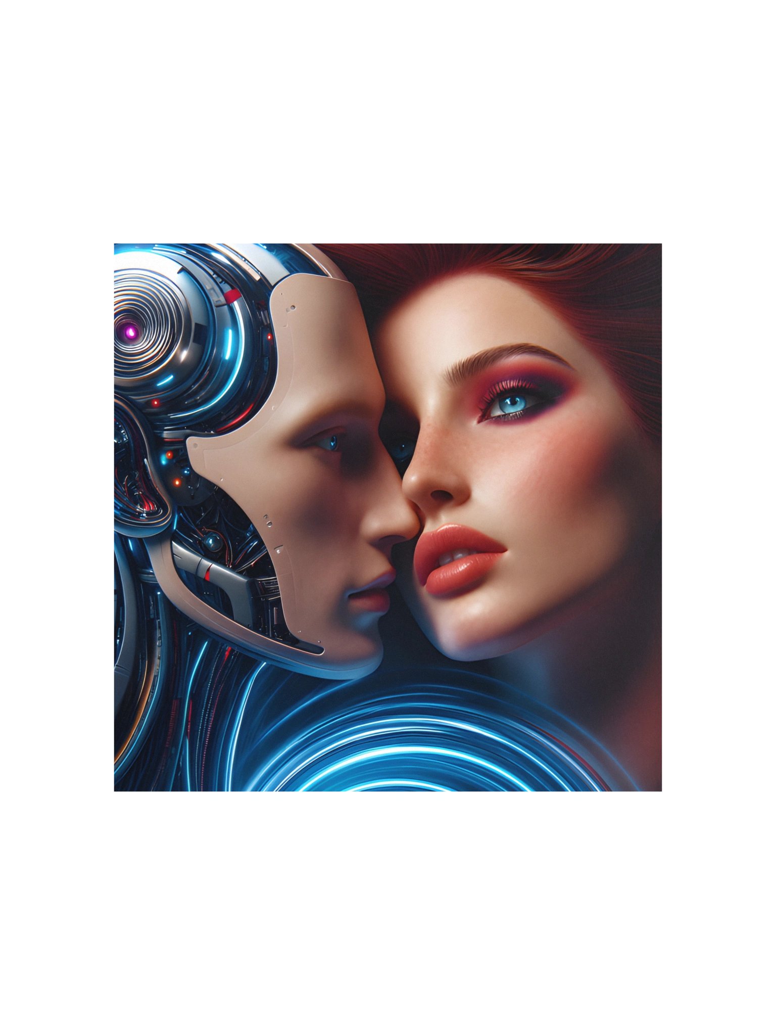 Cyberpunk Love Art Print | Woman and AI Robot Intimate Portrait product image (2)