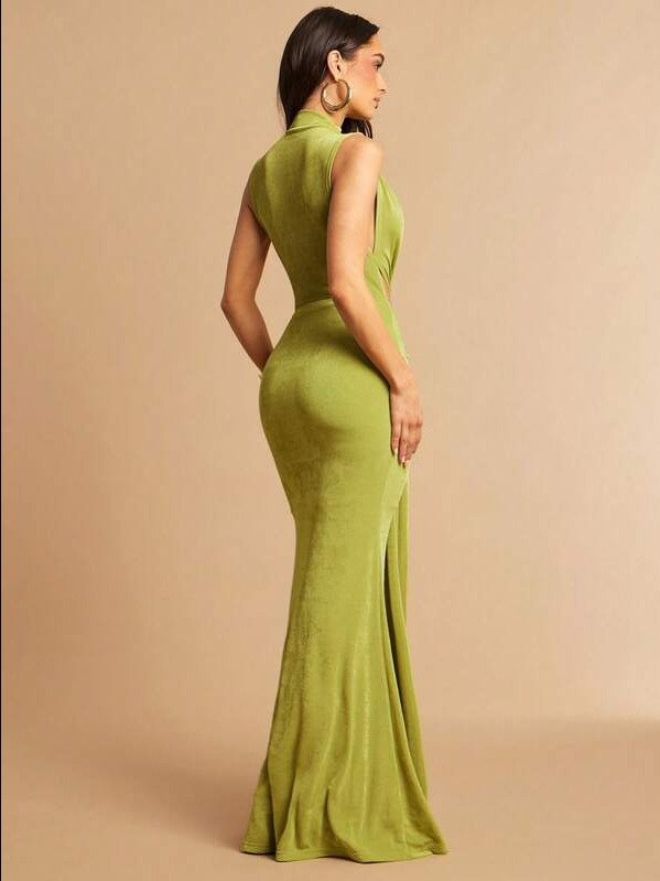 ADLEST Elegant Women's Dress With Cutout And Metallic Ruching At The Waist; Sleeveless Dress; Elegant Attire; Bridesmaid Dress; Wedding Dress product image (2)