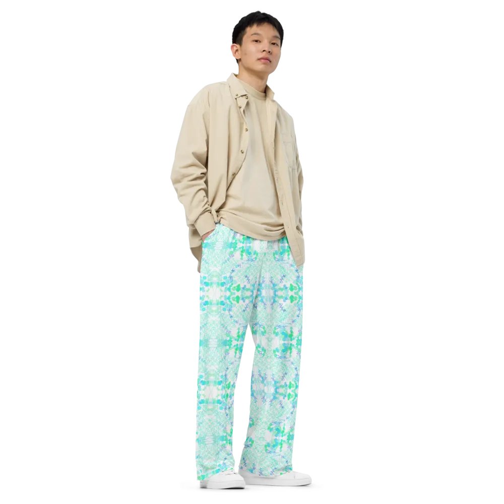 Aqua Mesh Geometric Design Unisex Wide Leg Bottoms product image (3)