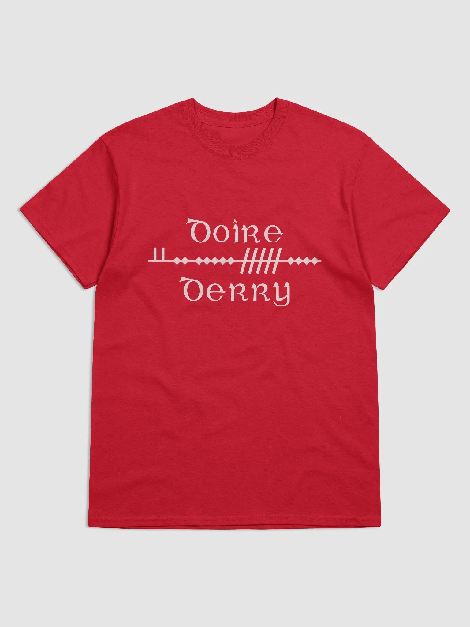 Derry/Doire Scholastic style Ogham red printed t-shirt product image (1)