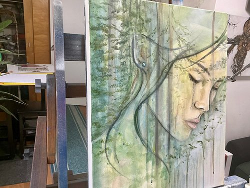 Today’s project on the easel. Just feeling it.#sadwoman #disappearingwoman #emptiness #emotionalart #emotionalwoman