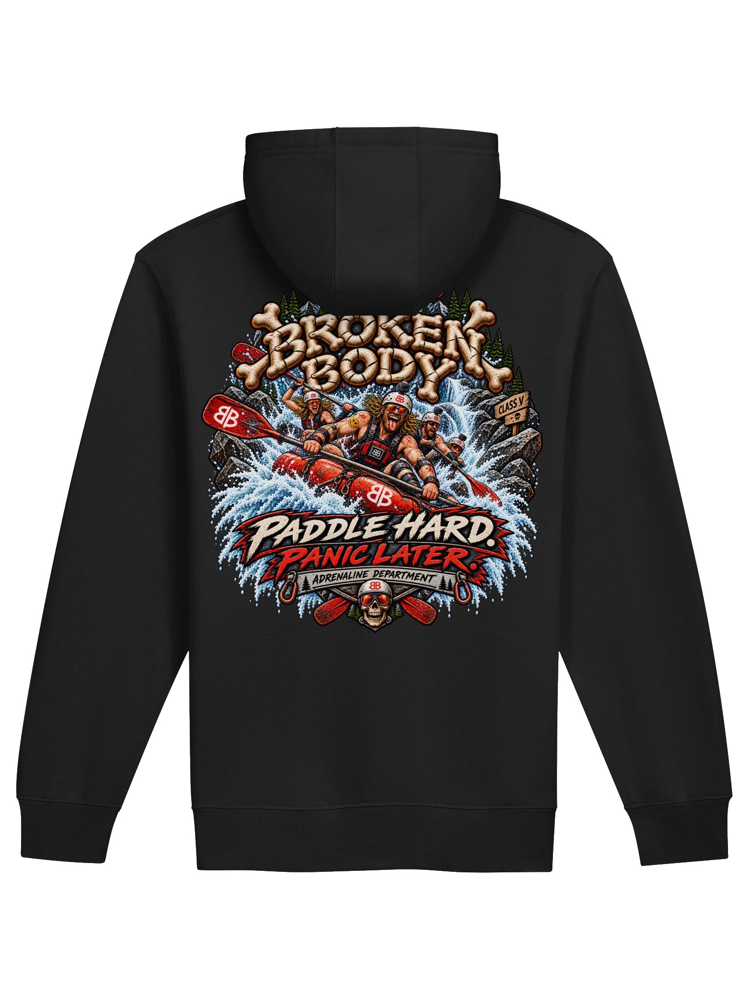 FLAT OUT BROKEN™ — PADDLE HARD. PANIC LATER. — FULL ZIP HOODIE product image (1)