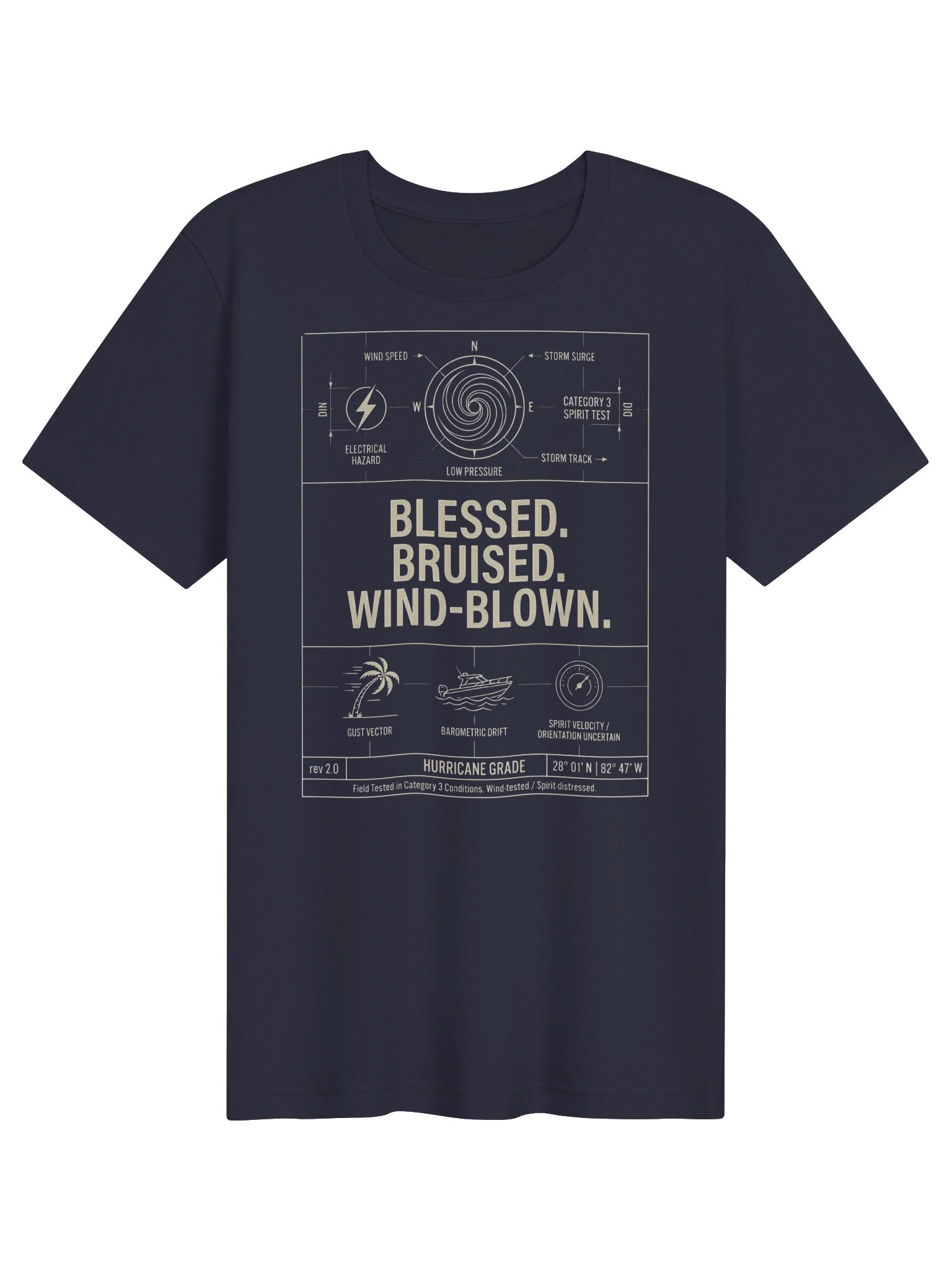 Blessed Bruised Wind-Blown Florida Hurricane Blueprint Tee product image (1)