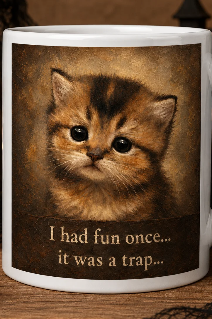 I Had Fun Once Mug | Sarcastic Cat Coffee Cup | Funny Vintage Kitten Mug product image (1)