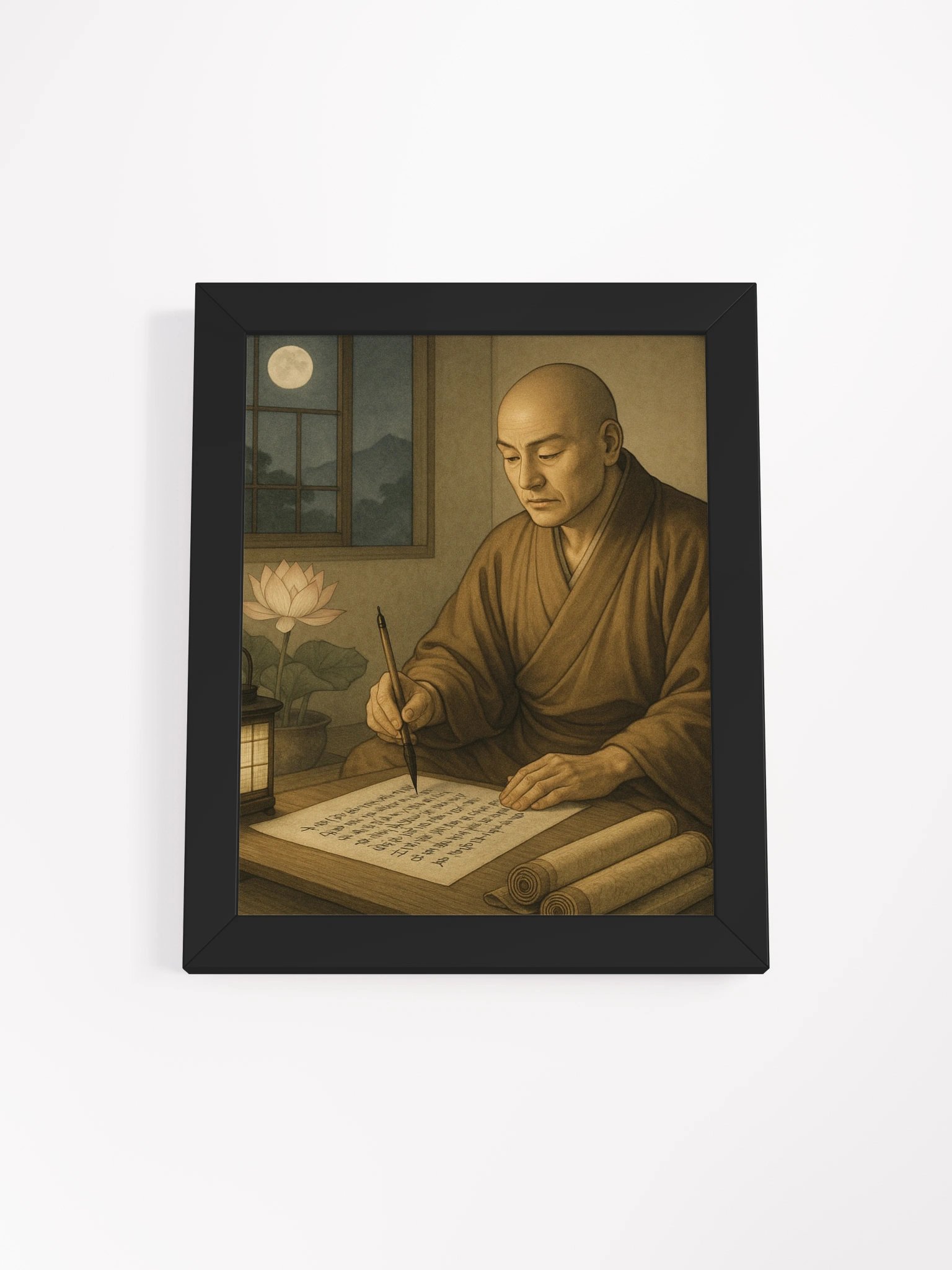 Nichiren Daishonin Writing the Gosho – Framed Matte Poster for Nichiren Buddhism Practitioners product image (1)