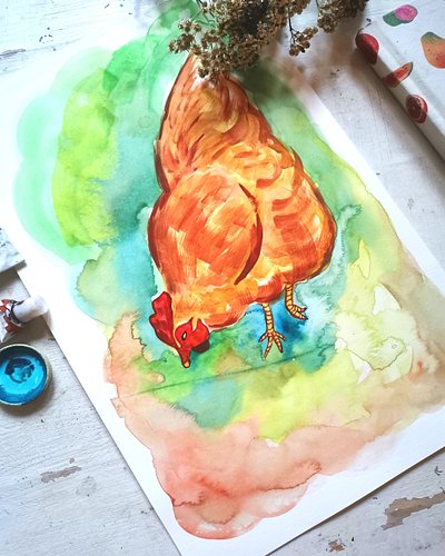 The beauty of hens. I have no idea where that stripe came out. 
Original is available for purchase. DM me if interested. 

Li...