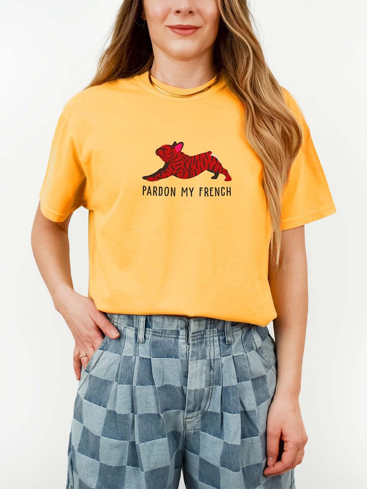 Pardon My French T-Shirt(Embroidered) of a French Bulldog(Brindle) product image (1)